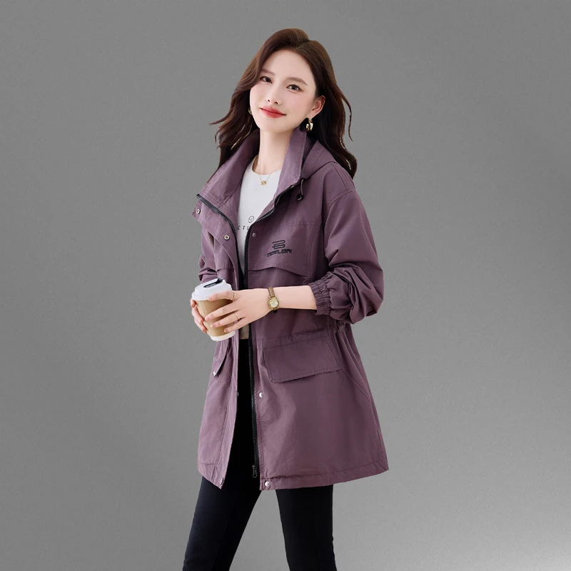宽松休闲风衣女2025春秋新高级感韩版收腰显瘦中长款夹克大码外套