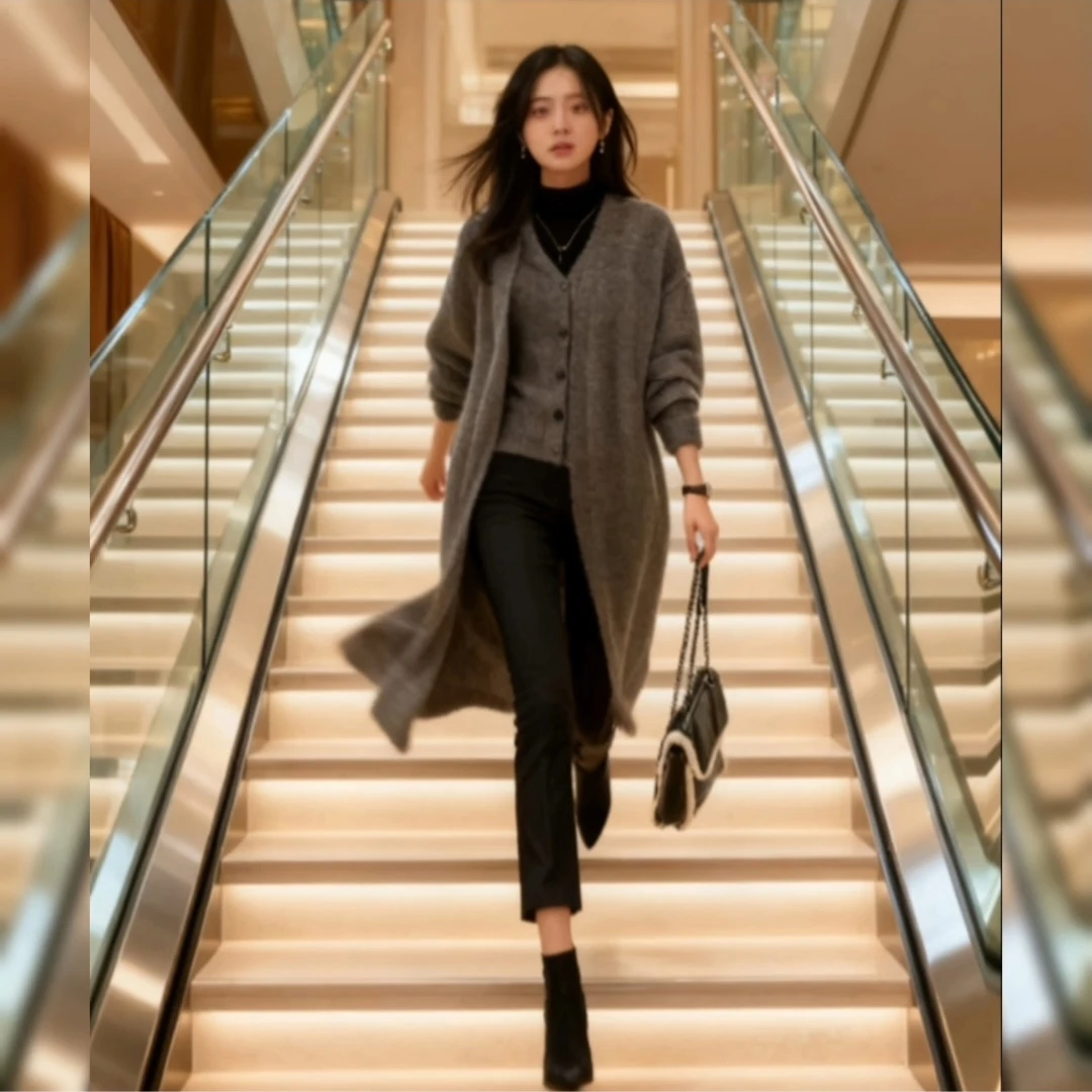 韩系慵懒风女士针织开衫马甲两件套气质显瘦时尚洋气秋冬长袖上衣