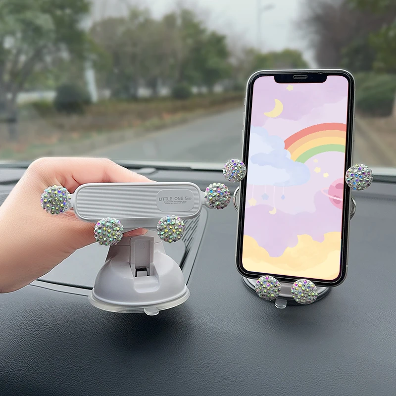 创意网红手机车载支架新款汽车导航镶钻吸盘手机架多功能支撑架子