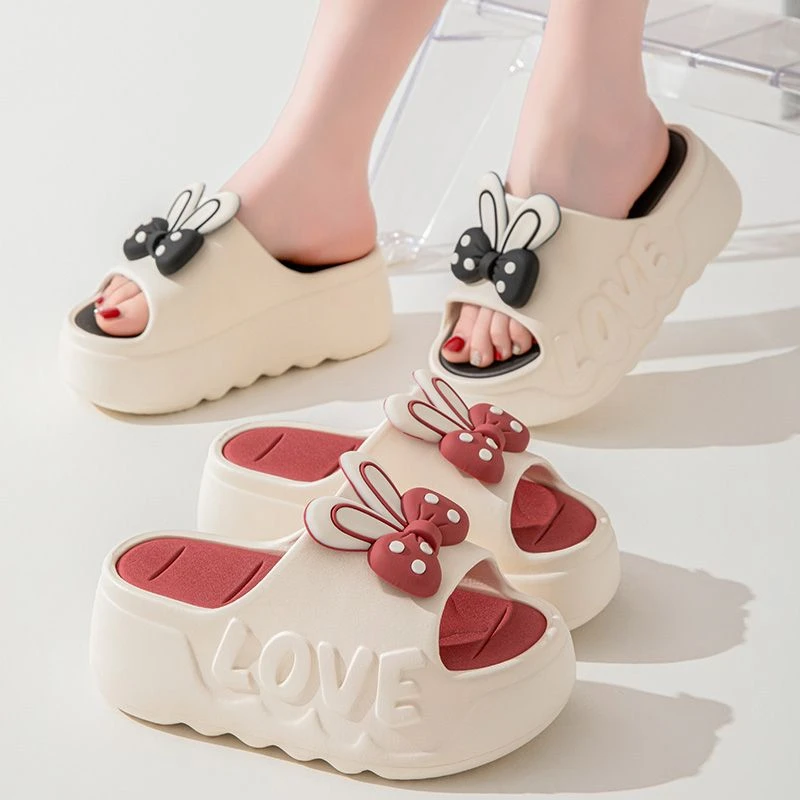 新款厚底拖鞋女夏季时尚外穿防滑室内网红蝴蝶结松糕底增高女凉鞋
