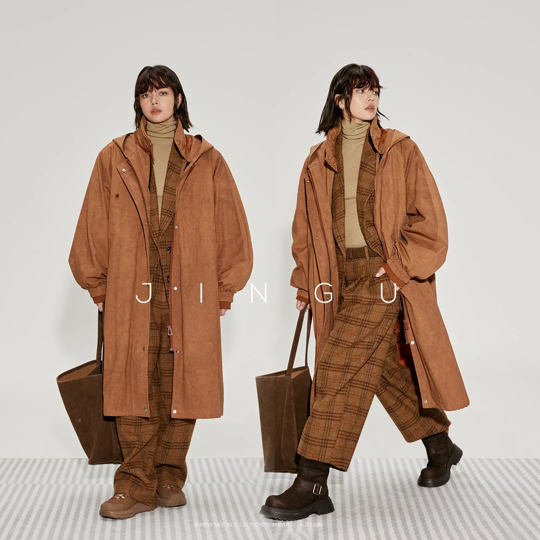 黑标可拆卸两穿刺绣风衣外套日系加厚保暖中长款防风