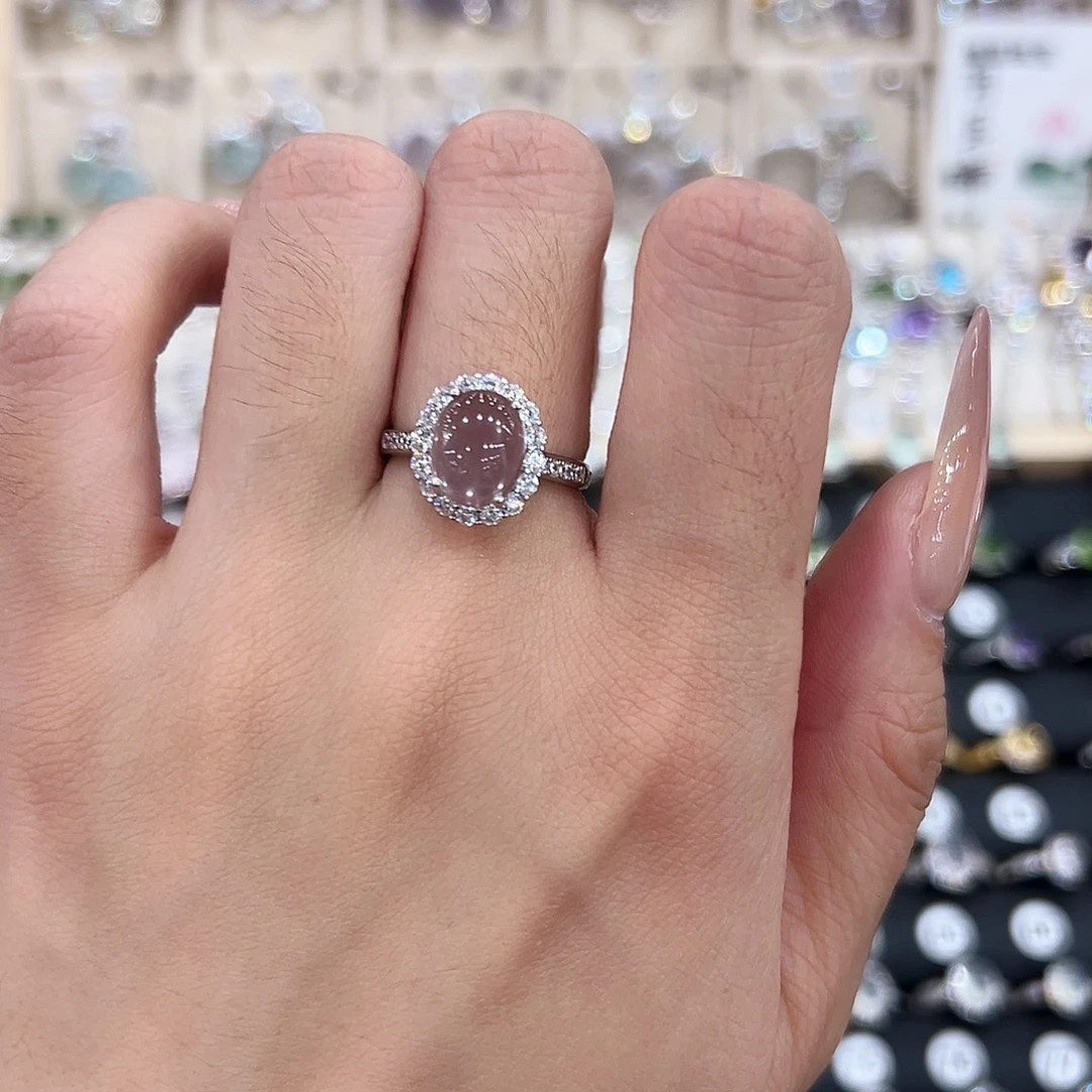 戒指芙蓉石银S925镶嵌