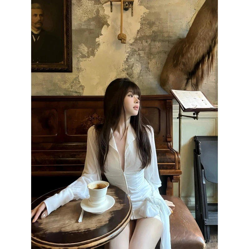 性感辣妹纯欲休闲衬衫连衣裙女装2025秋季新款小众设计感包臀短裙