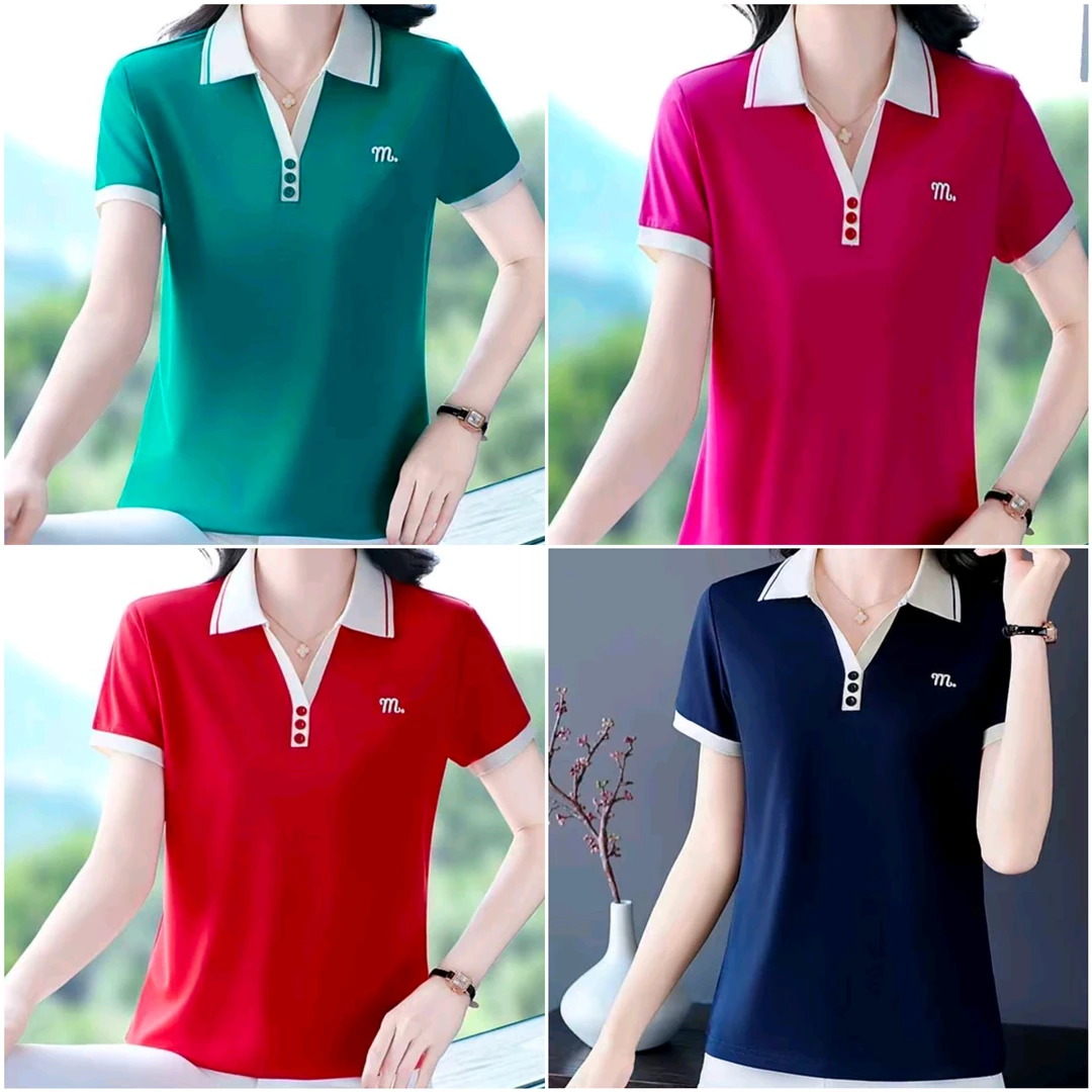 夏季休闲运动半袖套头衫【百搭体恤团购款】翻领宽松韩版气质显瘦