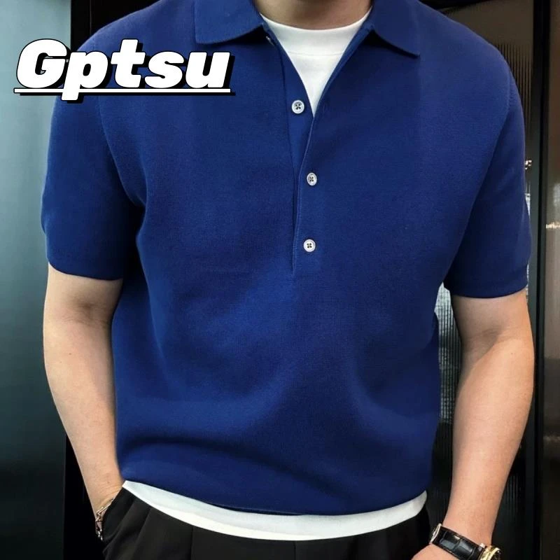 GPTSu特大码300斤欧美复古夏季短袖纯色衬衫男宽松针织Polo衬衣潮