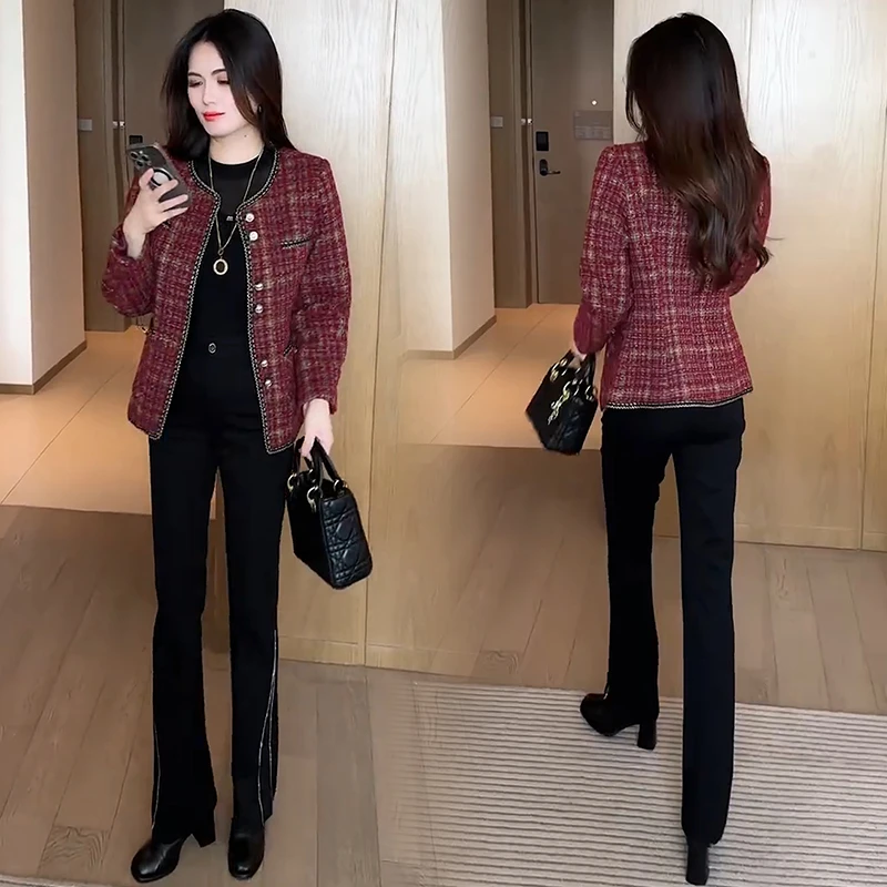 小香风毛呢外套女2025秋冬新款洋气时髦显瘦百搭短款格子呢子大衣