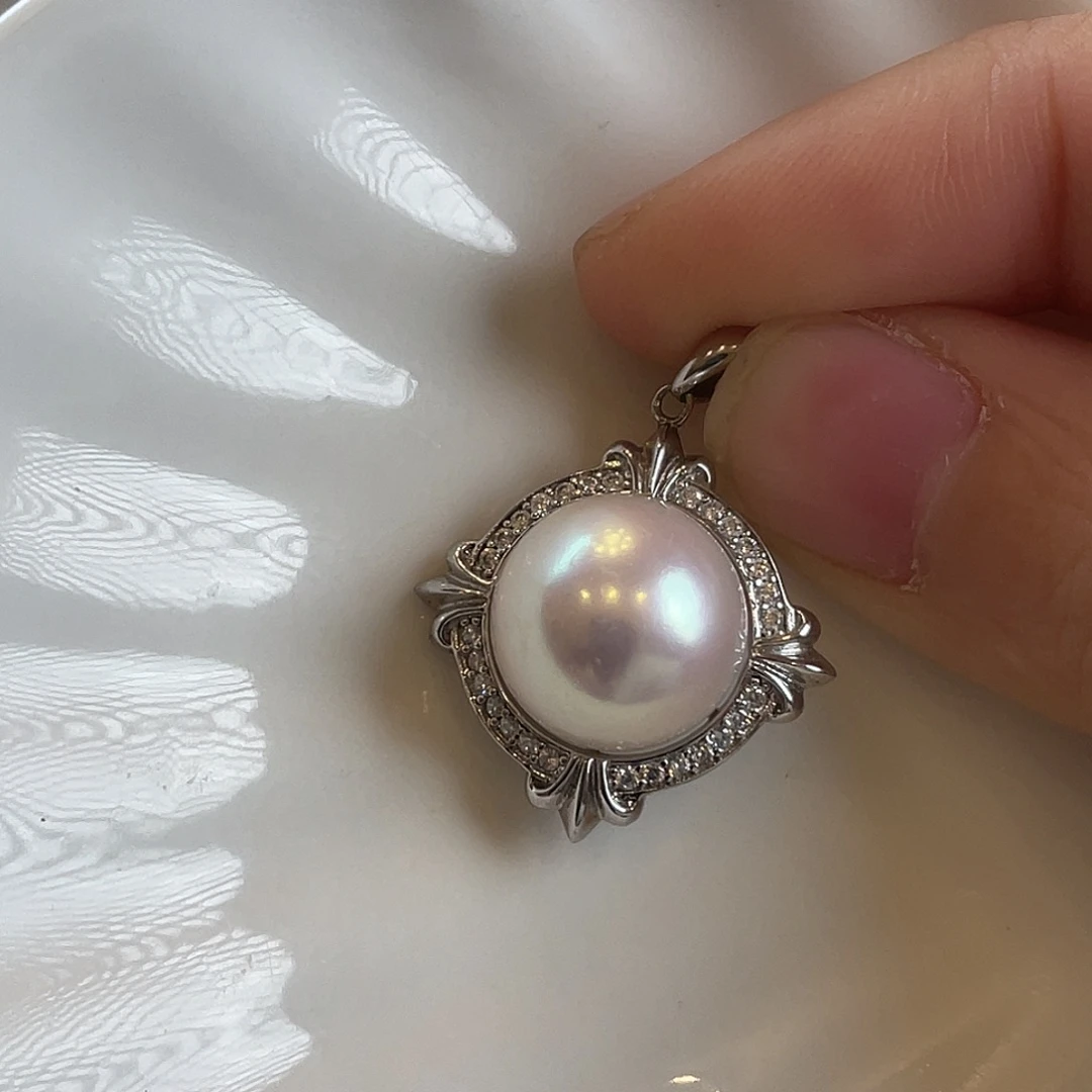 ****荌淡水珍珠吊坠(不含链)银S925镶嵌