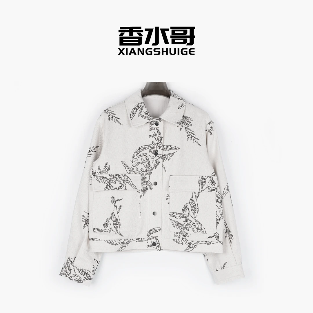 春季2025新款女装复古时尚印花宽松牛仔短外套休闲美式夹克衫