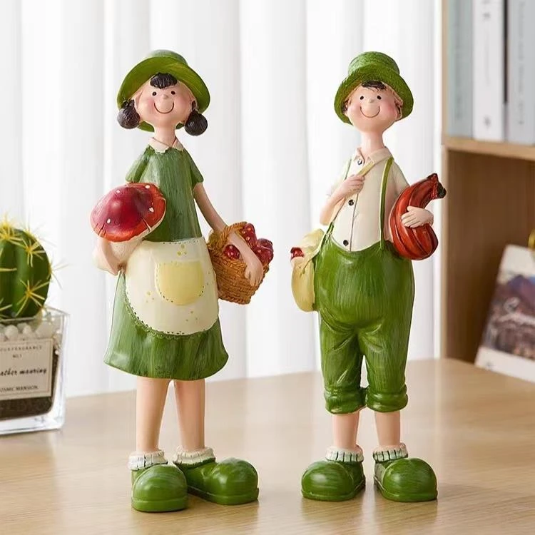 法式创意手工彩绘可爱情侣小孩家居客厅电视柜装饰摆件结婚礼物