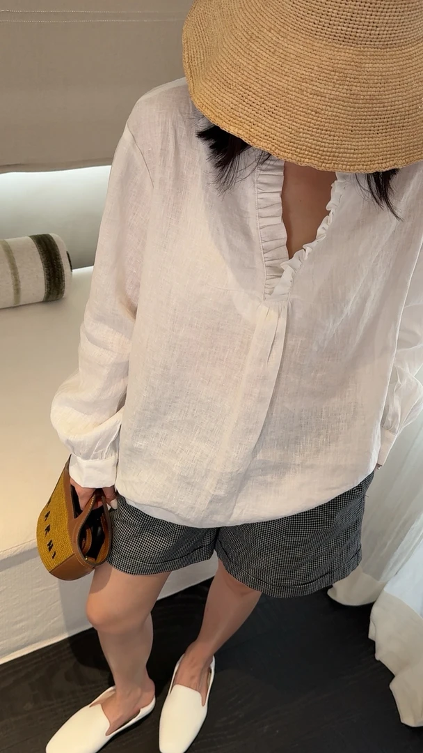 CHOCO【白月光】100%亚麻法式小众V领长袖衬衫 D3028