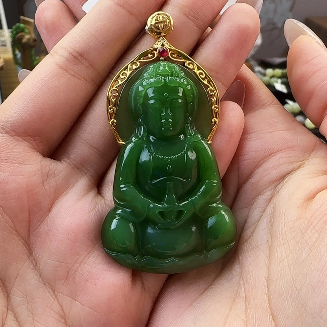 唛***连和田玉18K金镶嵌吊坠(不含链)