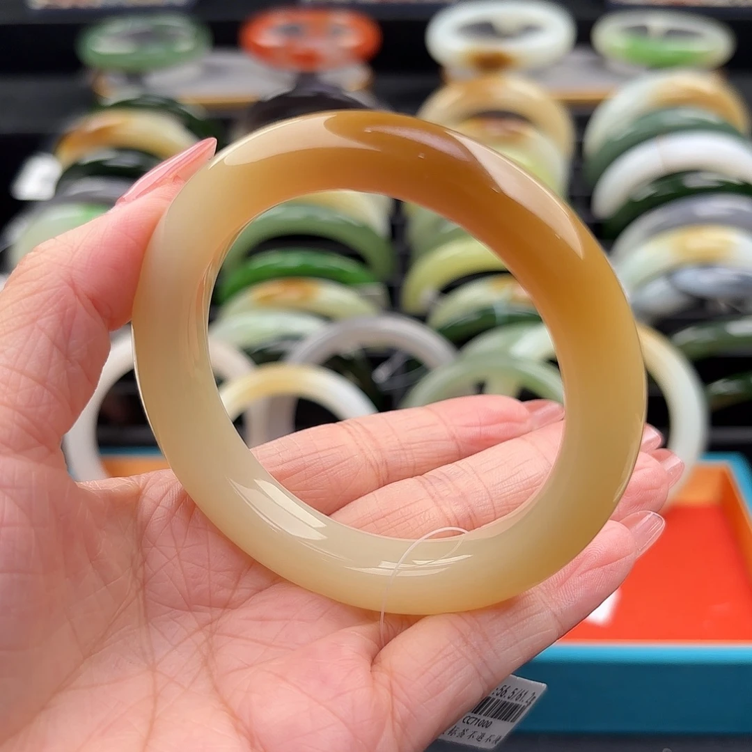 和田玉未镶嵌手镯温柔糖中糖56.5