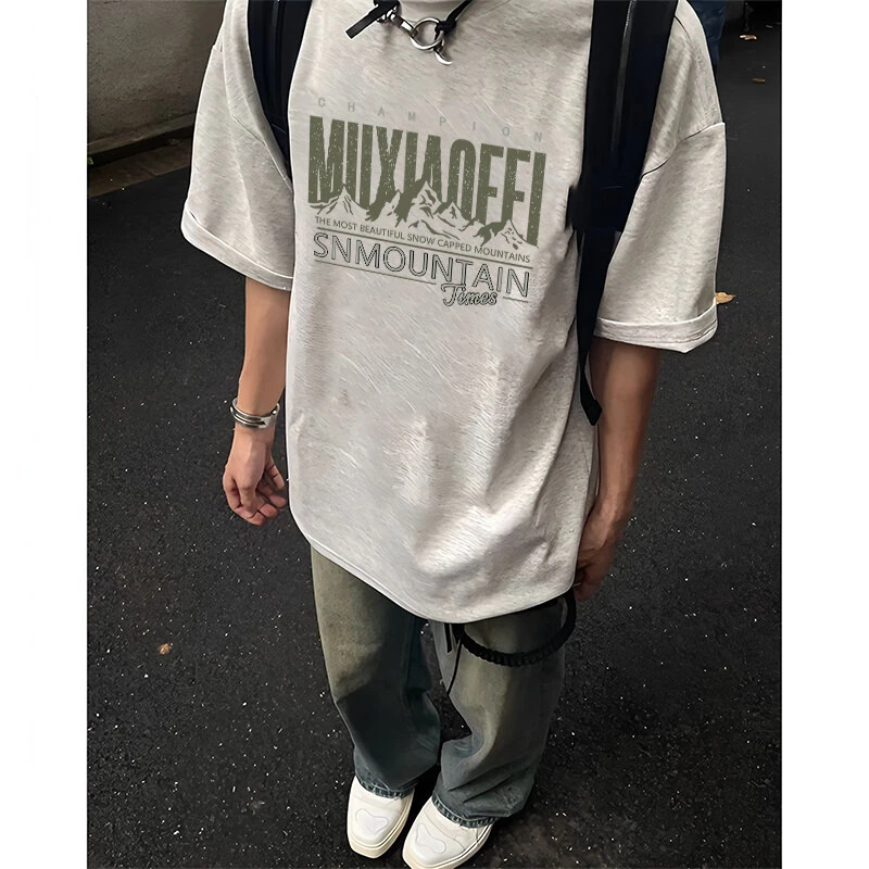 日常短袖t恤男夏季潮牌白色体恤简约百搭字母印花情侣半袖打底衫