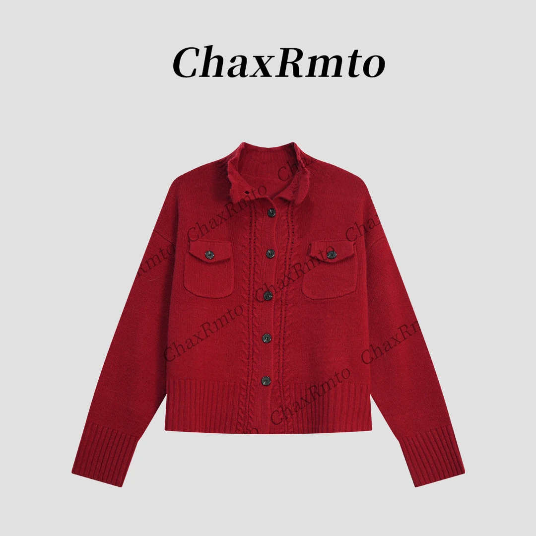 ChaxRmto斯斯25秋冬时尚休闲单排扣立领开衫针织毛衣TX1243