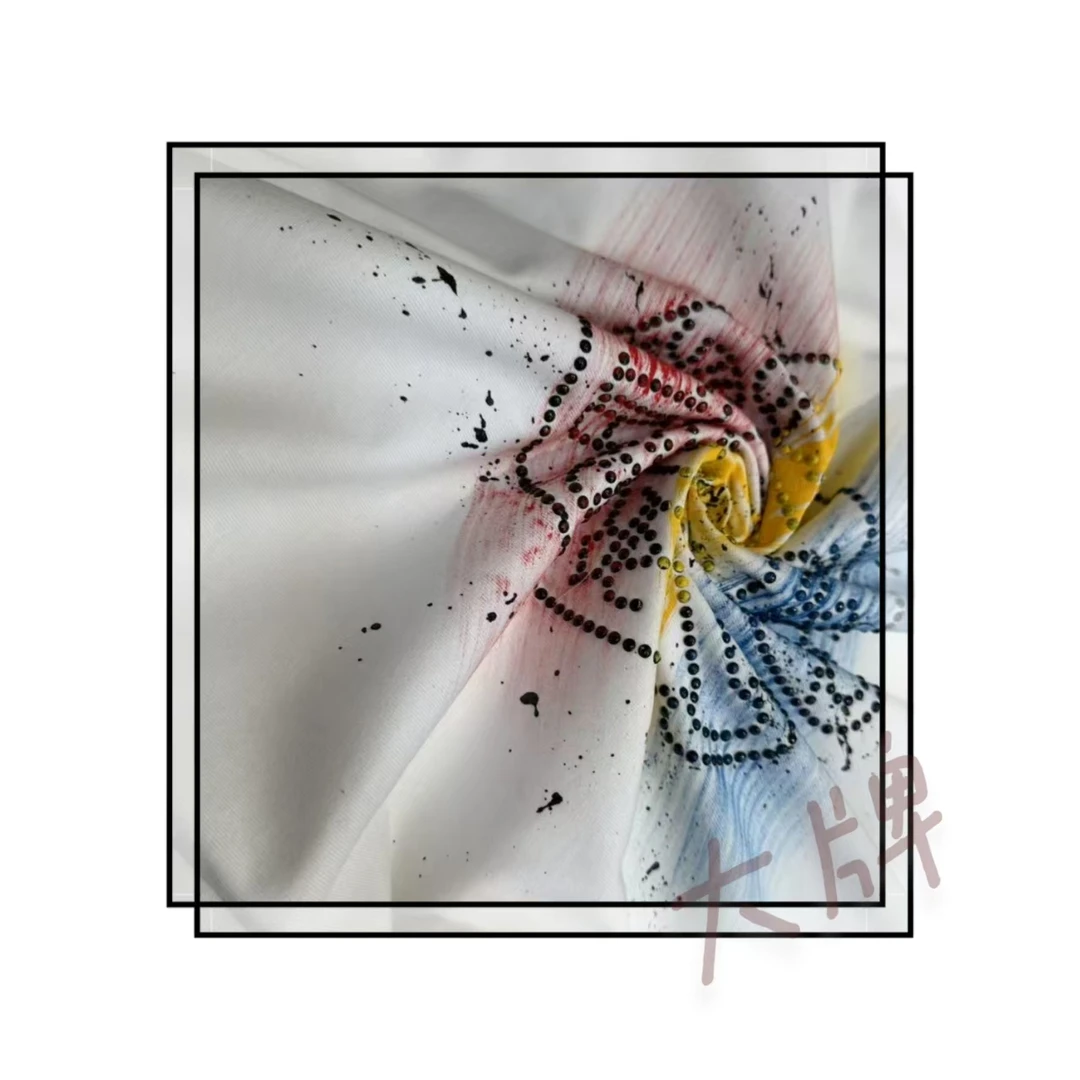 欧洲短袖前后马蹄手绘十字花烫钻图案高端潮牌半袖D503