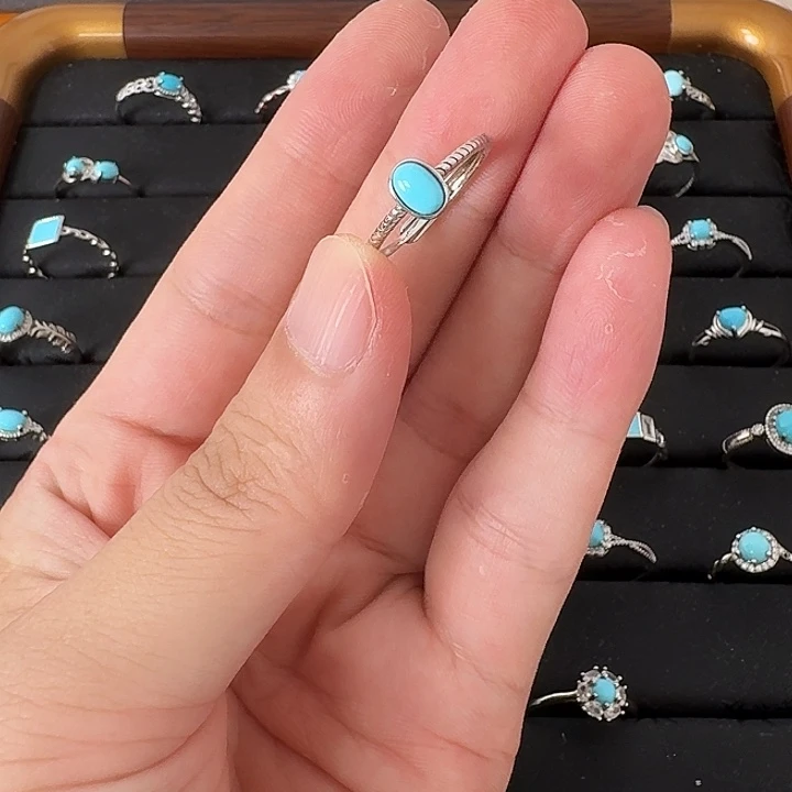 奔***￡绿松石银S925镶嵌戒指