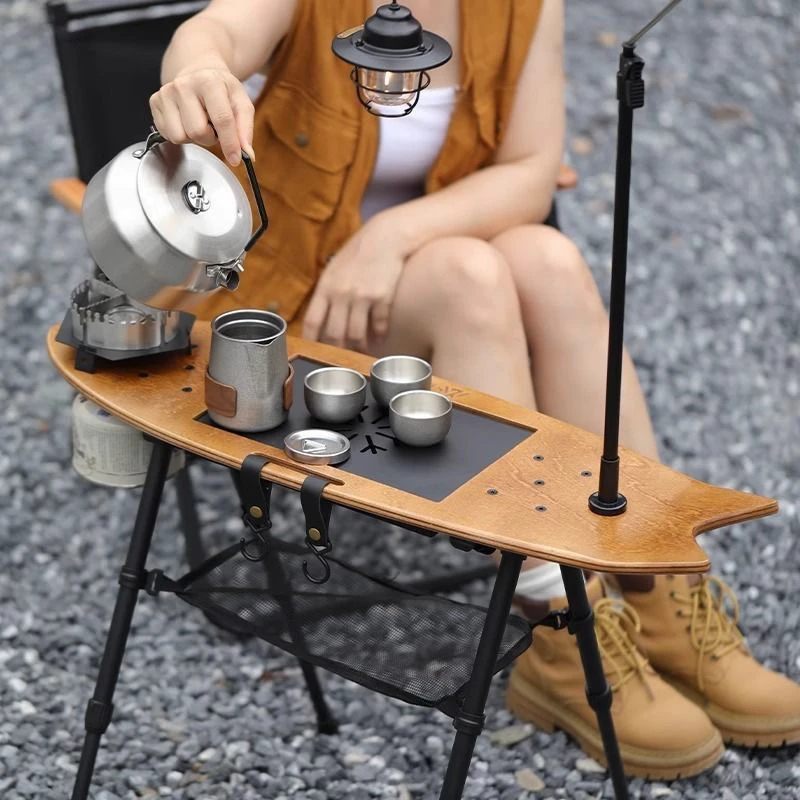 飞鱼桌户外露营便携折叠茶桌茶台围炉煮茶嵌入式茶盘防风炉头桌子