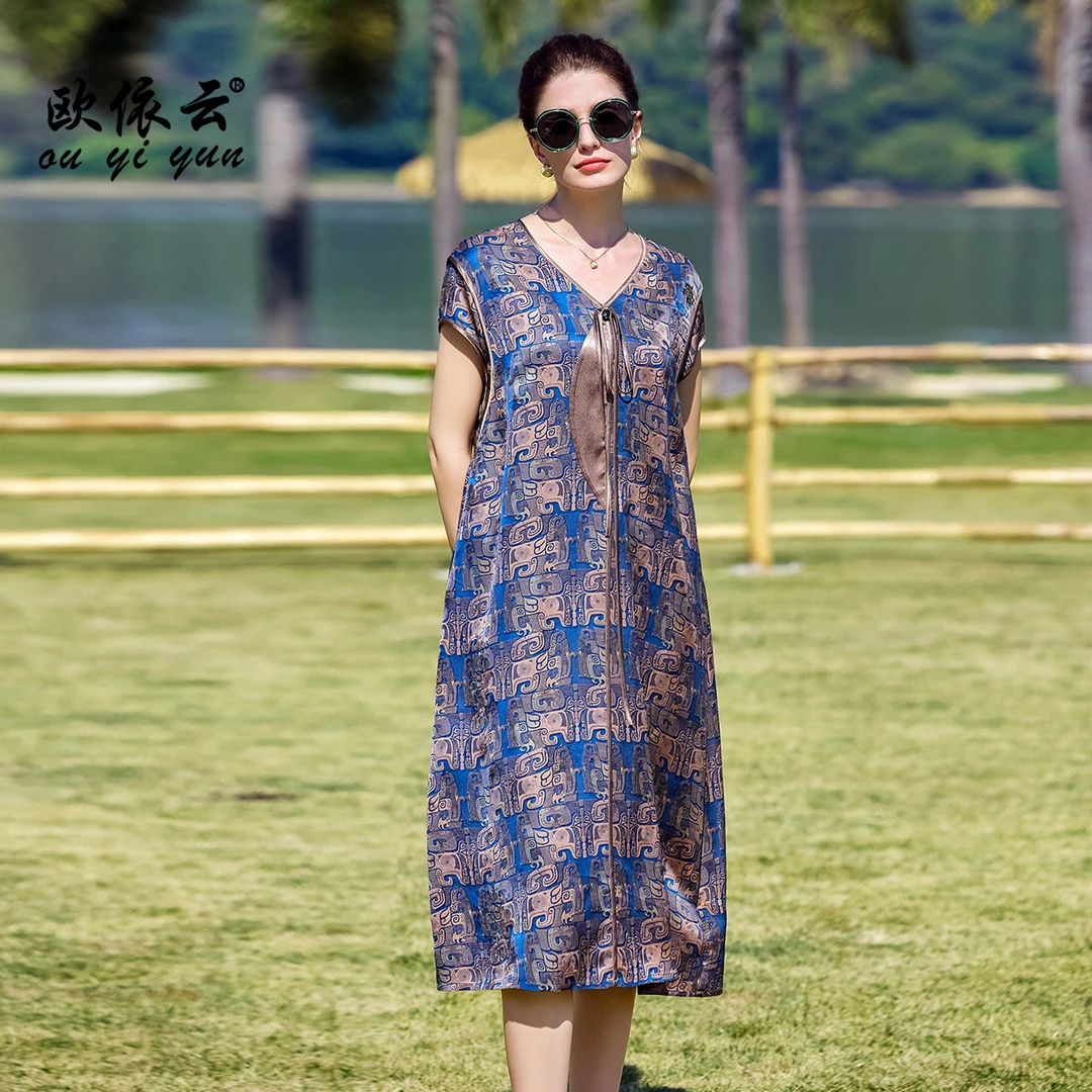 39629欧依云中年妈妈夏装宽松连衣裙气质轻奢洋气碎花裙子显瘦