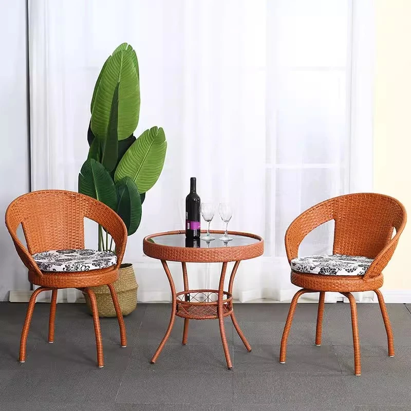 藤椅三件套阳台休闲桌椅户外客厅老人藤椅子旋转椅旋转藤椅360度