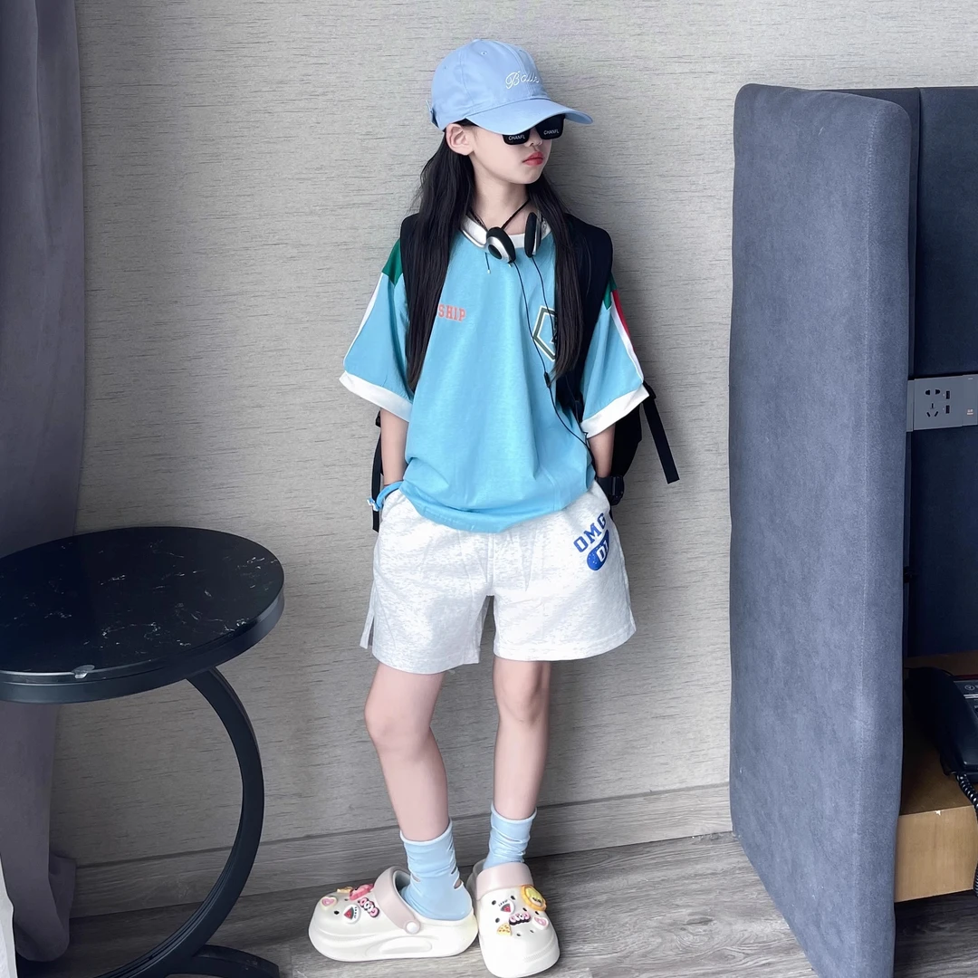 夏装儿童T恤短袖短裤宽松休闲体恤运动时尚夏季女童上衣打底百搭