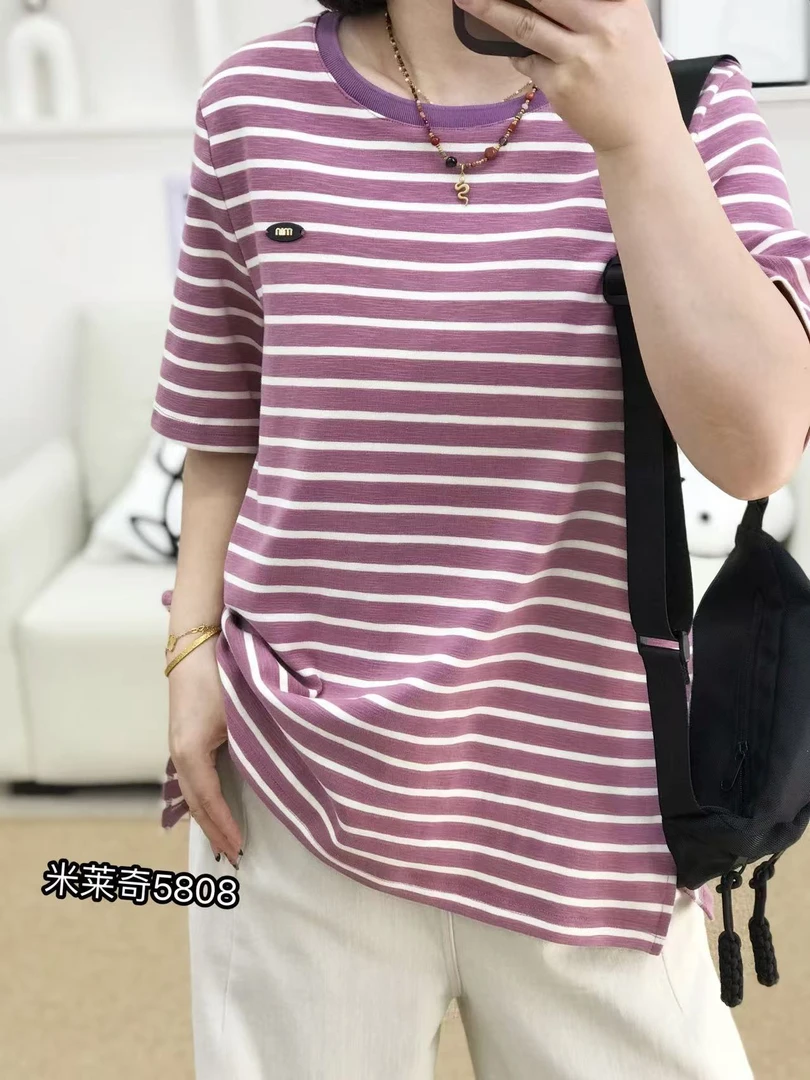 {莹莹推荐}米5808秋季大码女装经典条纹T恤