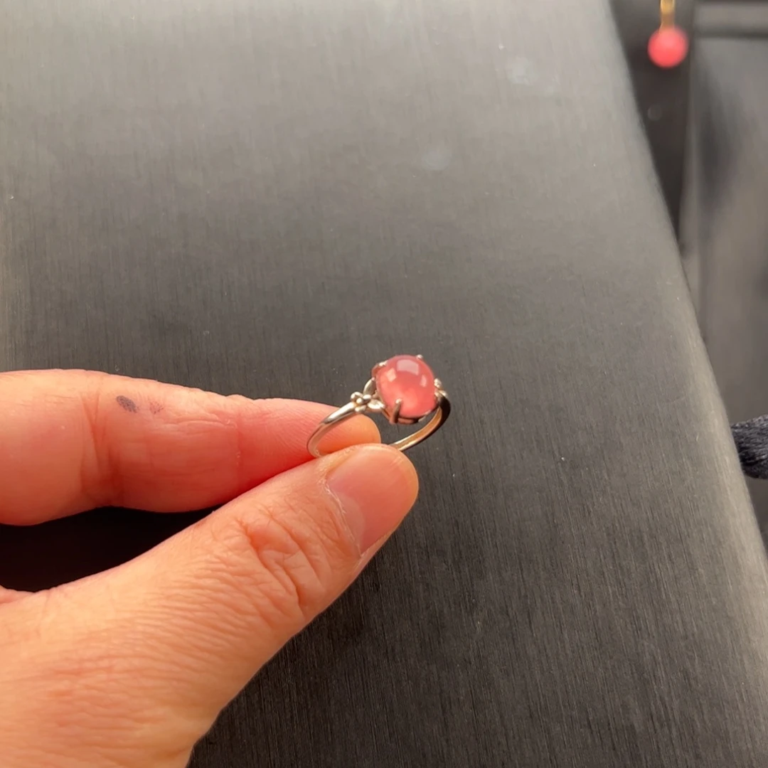 银S925镶嵌菱锰矿（红纹石）戒指