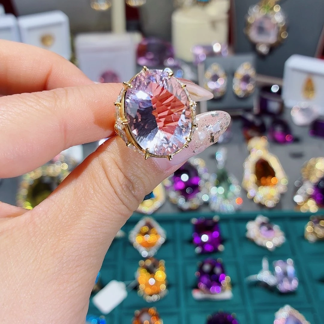 水晶珠宝半成品银S925镶嵌戒指