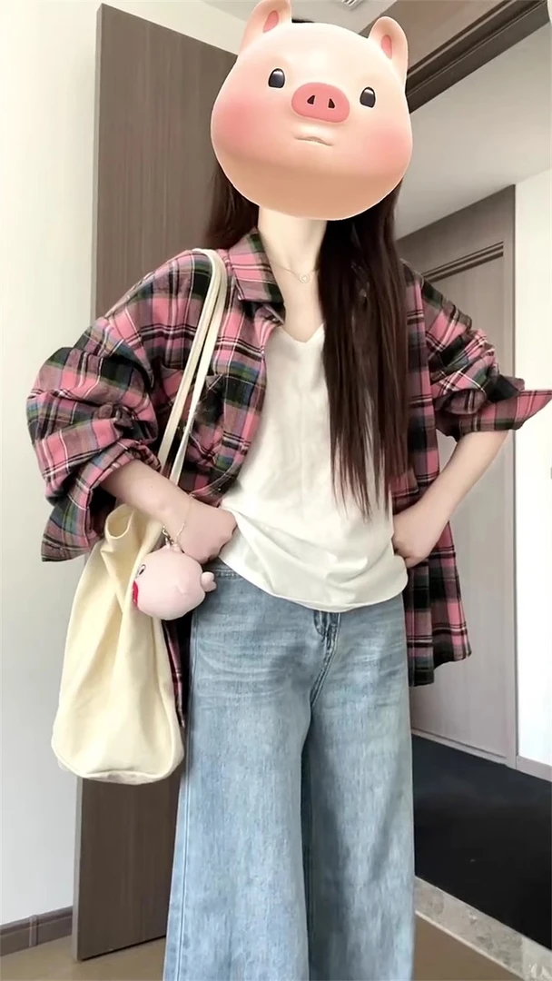 美式复古格子衬衫外套女春秋季2025新款设计感小众宽松长袖上衣女