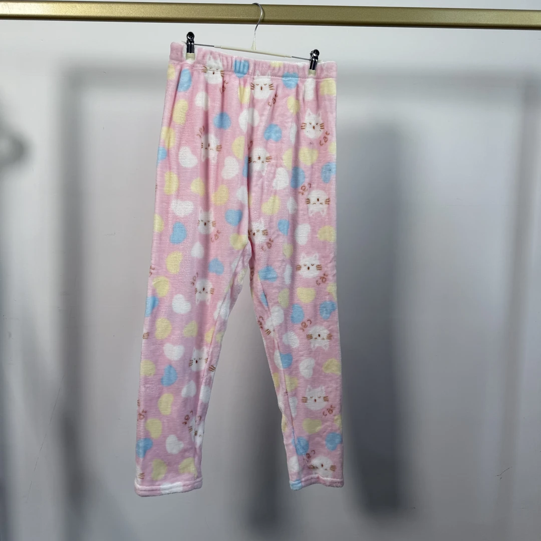 D1202【猫咪爱心印花】秋冬季珊瑚绒保暖家居裤(发2)