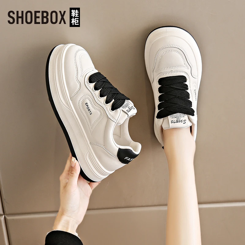 SHOEBOX鞋柜厚底面包鞋小白鞋女款2025春季新款百搭运动休闲鞋