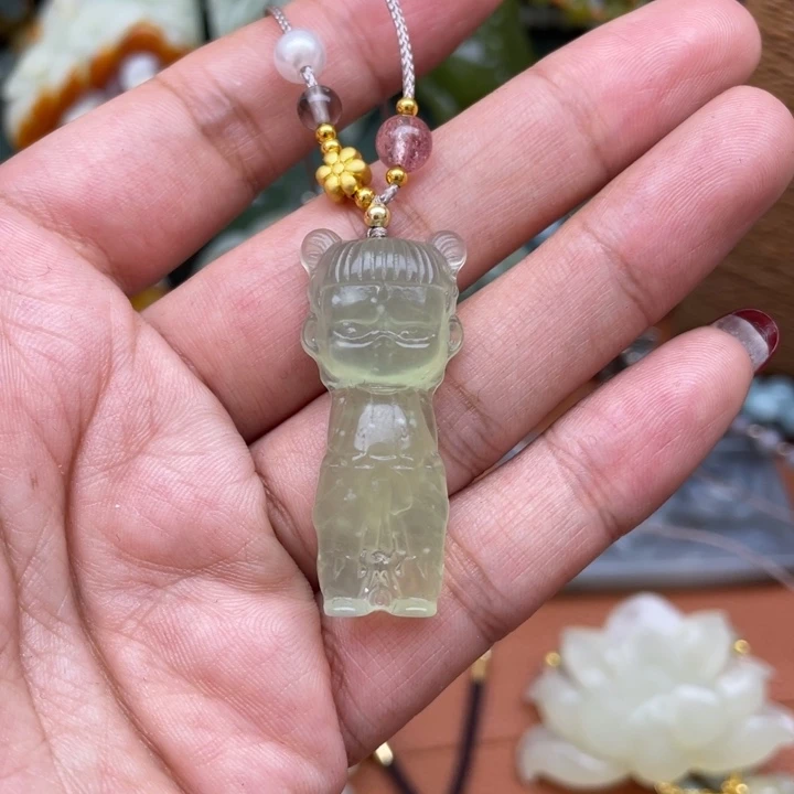 蛇纹石玉吊坠银S925镀金镶嵌