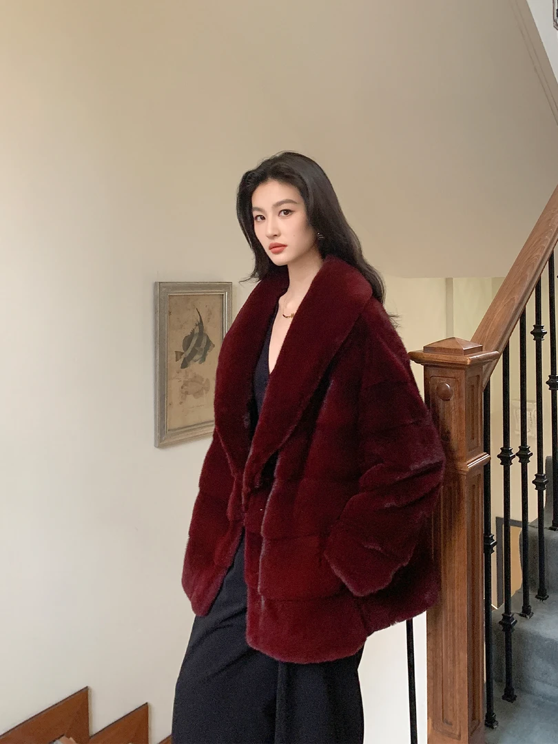 公主家 灰烬玫瑰 进口天鹅绒青果领横排时尚款整貂皮草外套女新