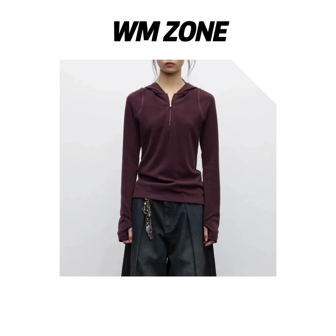 WM 4-7-4101 软糯拉绒半拉链连帽打底衫