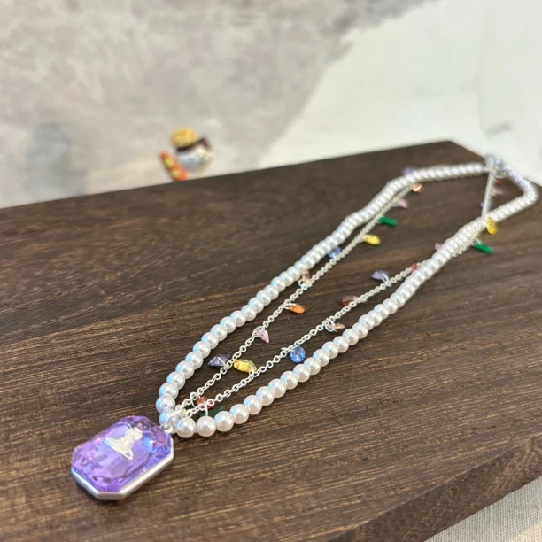 铜合金仿珍珠项链 双层星球项链XL2793