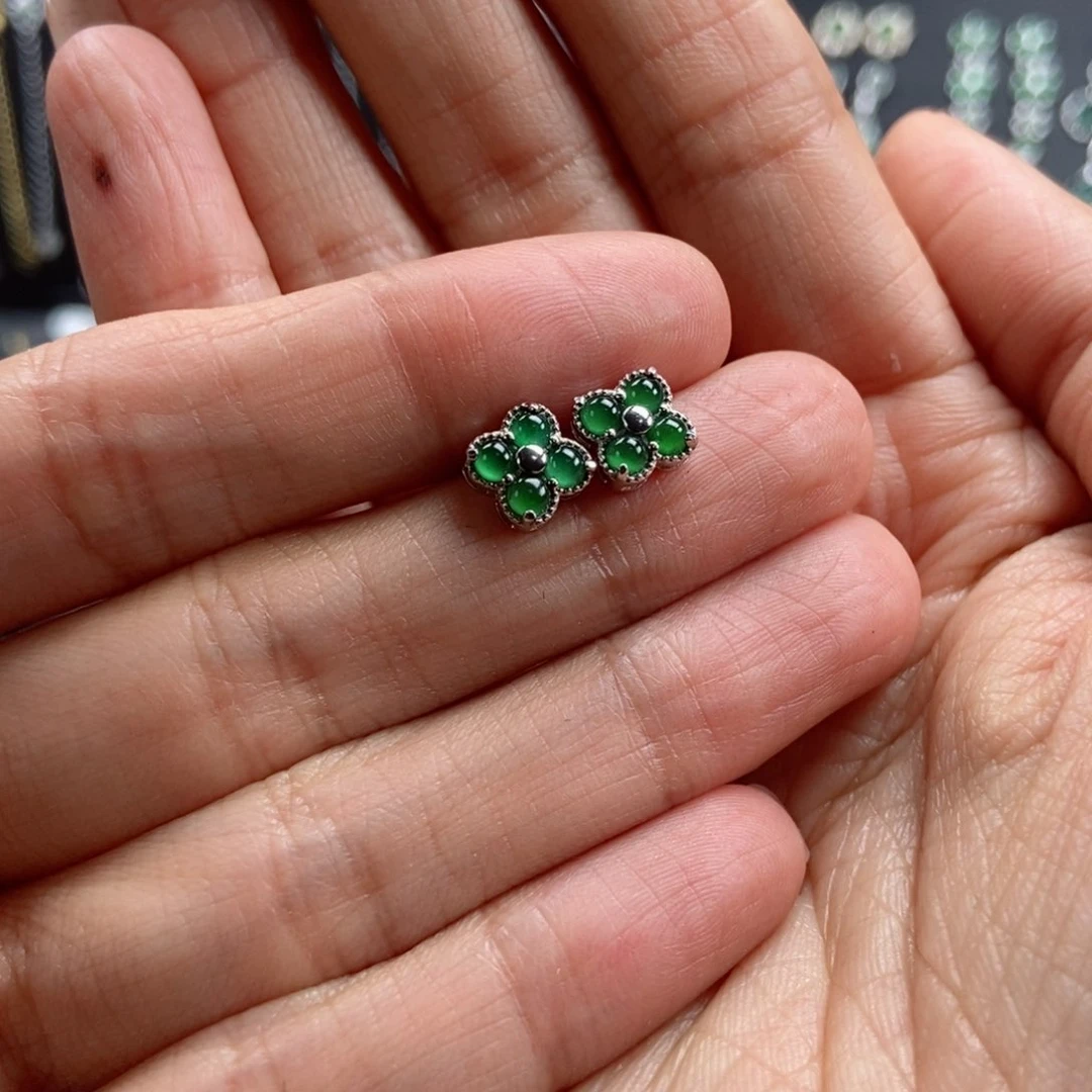 翡翠耳饰银S925镶嵌如****见翡翠首饰