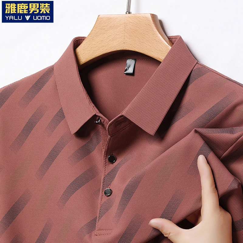 雅鹿男装【免烫印花T恤】男装夏季透气百搭翻领商务短袖POLO衫上衣