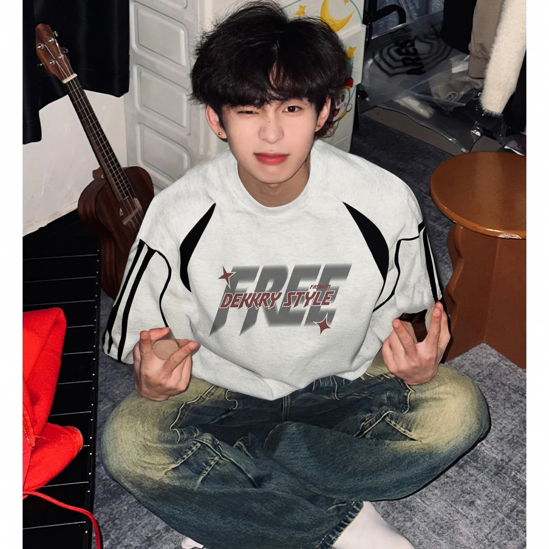 100%美式个性简约字母印花纯棉短袖t恤男女夏季宽松情侣百搭上衣