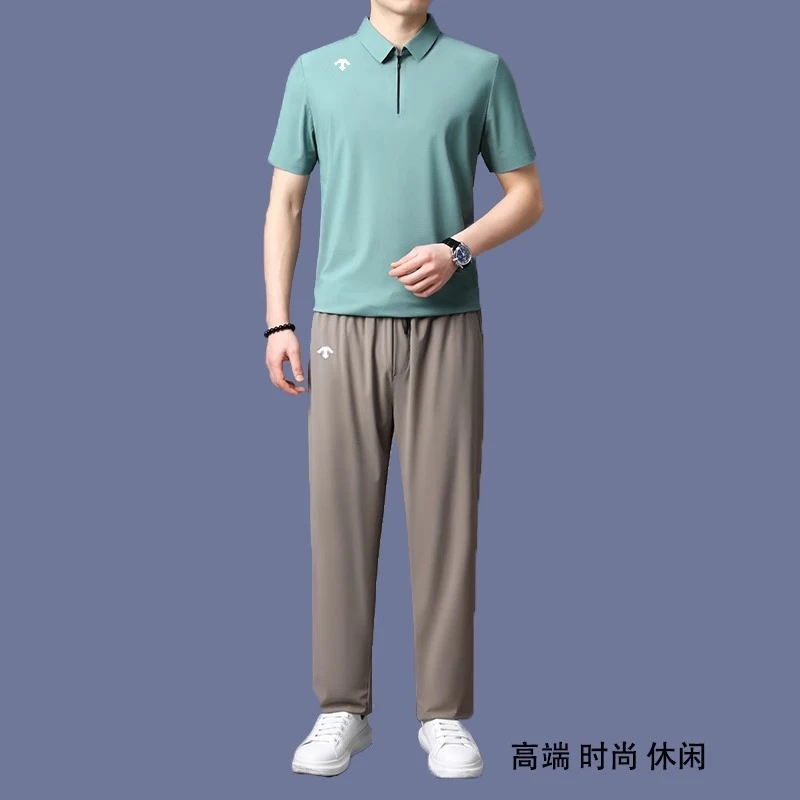 时尚迪桑速干透气正品短袖T恤套装男夏季休闲运动长裤两件套男装