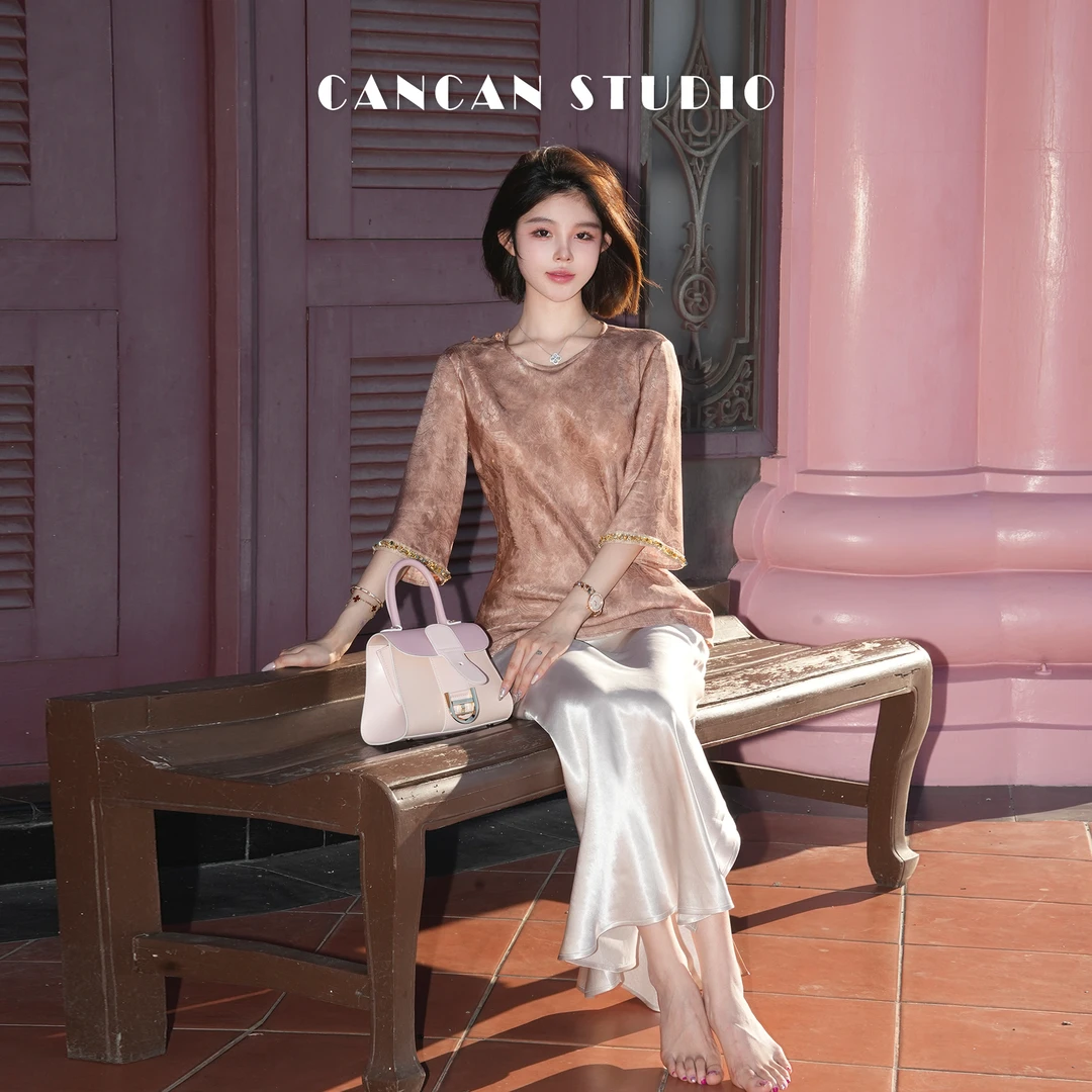 CANCAN STUDIO【金陵梦】新中式原创设计圆领亮片上衣G242511