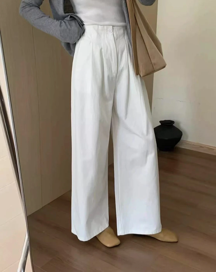 2025夏季新款韩版百搭显瘦休闲长裤酵洗加柔阔腿裤