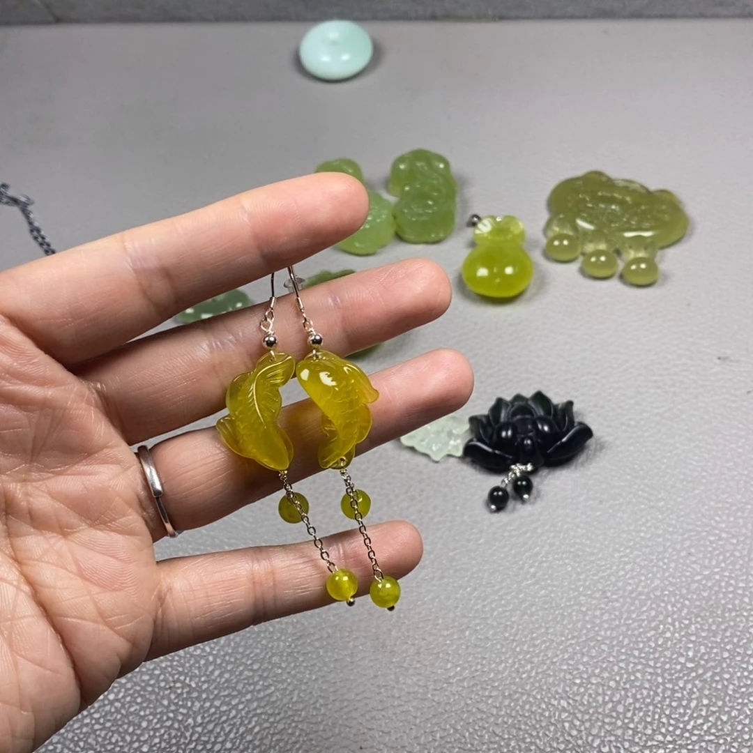 蛇纹石玉未镶嵌挂件耳饰耳环项链
