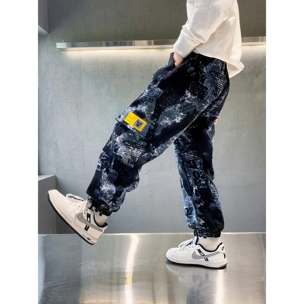 BASITU男童迷彩裤2025秋冬季新款加厚洋气中大童中大童秋冬束脚裤