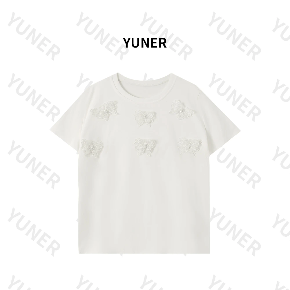 “蝴蝶飞舞”’南油高品质女装T恤百搭气质时尚轻奢重工镶钻上衣女