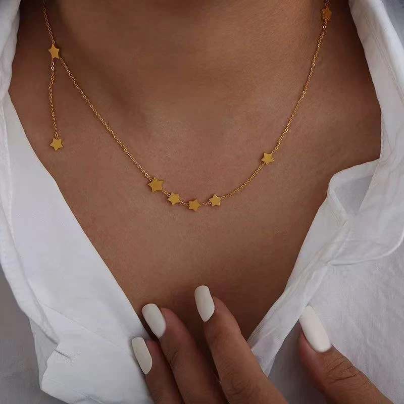钛钢项链 金色简约锁骨链女短款钛钢项链星星颈链配饰情侣礼物012