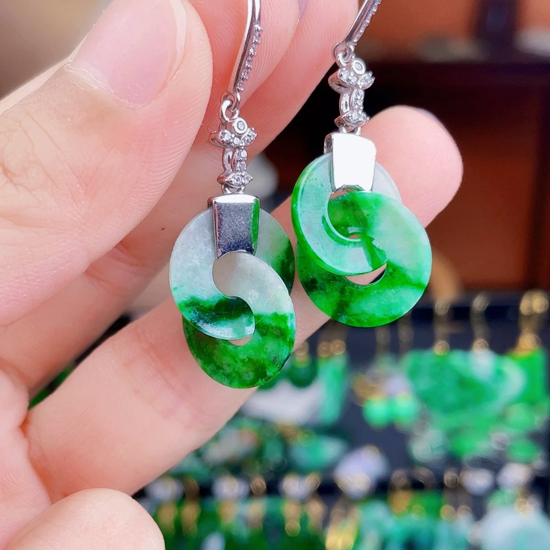 翡翠银S925镶嵌耳饰饰品