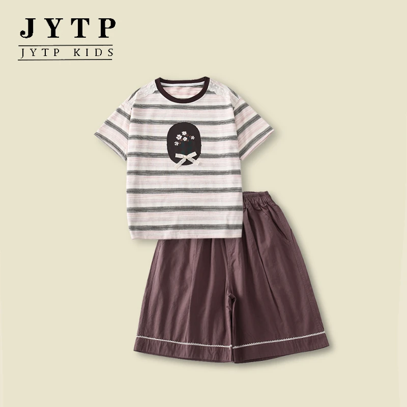 夏季新款女童条纹短裤套装百搭两件套洋气宽松童装zb5712简约童品