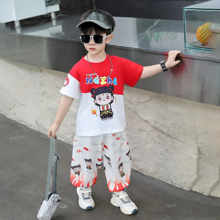 哪吒衣服男童夏装套装2025新款酷帅儿童宝宝夏季男孩防蚊裤两件套
