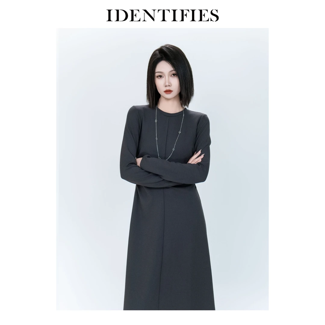 IDENTIFIES/易缔媤优雅连衣裙修身秋冬气质时尚长裙D53032