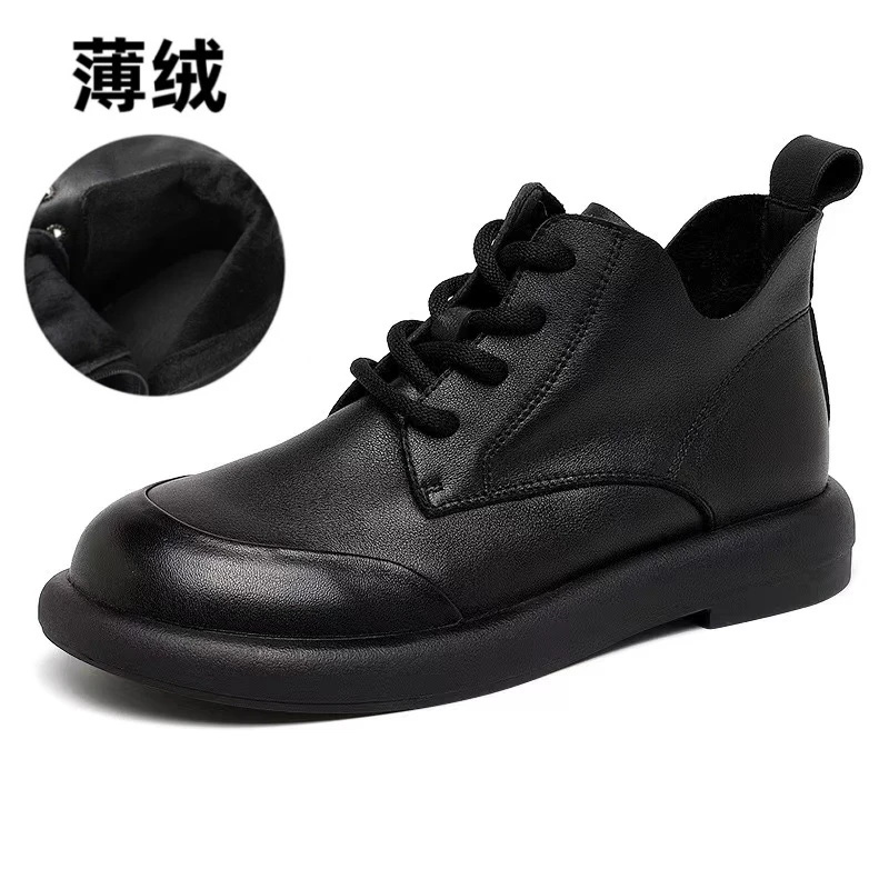 系带纯色耐脏女短筒纳帕皮马丁靴休闲高帮沙丘废土风秋冬加绒