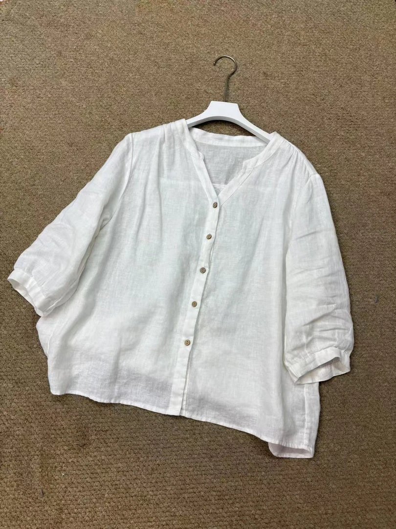 夏季新款白色汗麻v领女士开衫